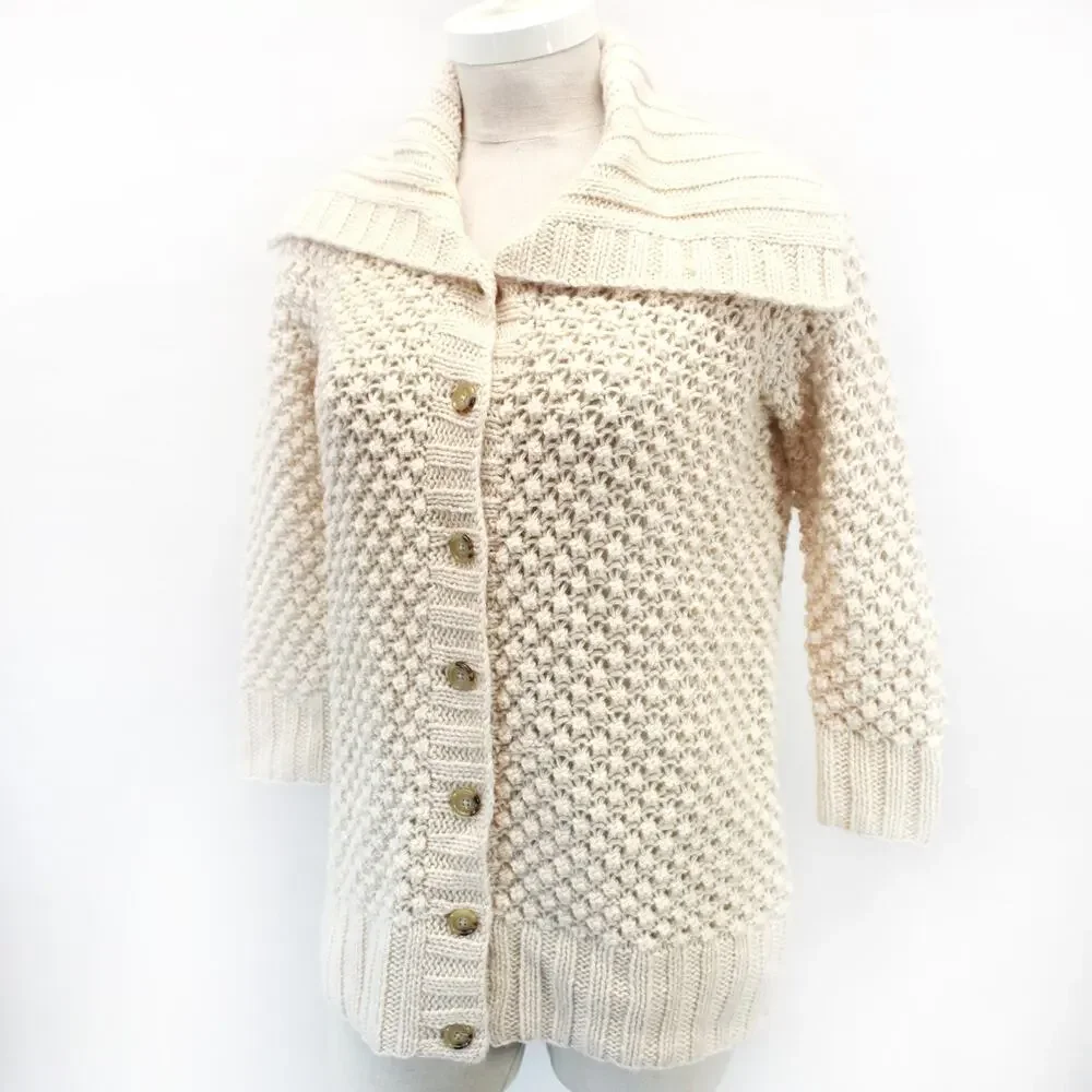 Talbots Plus Grandmacore Cottagecore Mesh Knit Wool Sweater Button Cardigan 0X